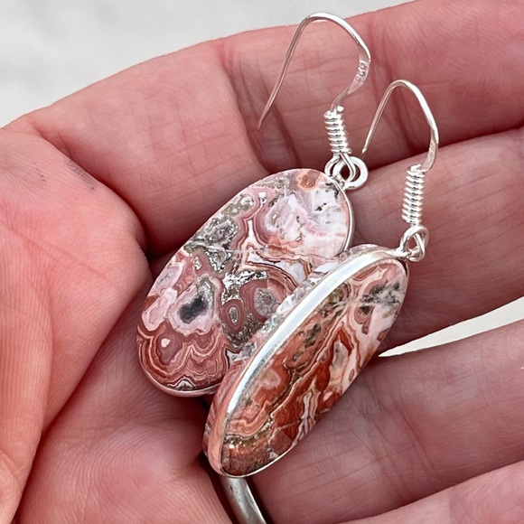 Crazy Lace Agate Sterling Silver 2” Earrings - Picture 5 of 7